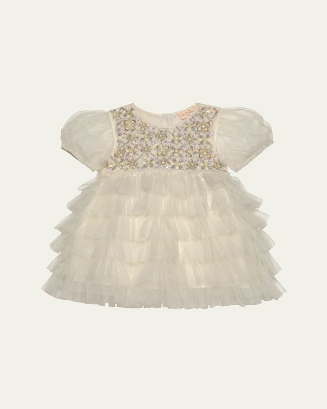 Girl's Bebe Meadow Embellished Tulle Dress, Size Newborn-24